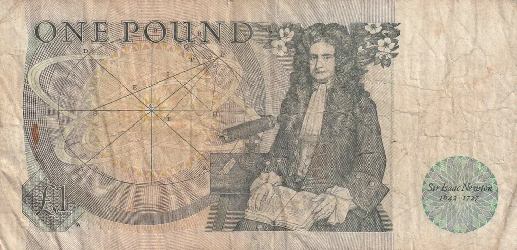 United Kingdom (England) 1 Pound (Elizabeth II Sir Isaac Newton 1642-1727) Rare Note #B-2