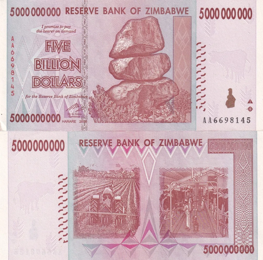 Zimbabwe 5000000000 Rare Note #Q