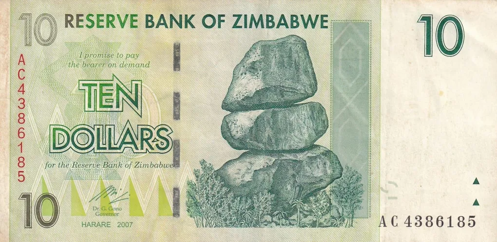 Zimbabwe 10 Dollar Rare Note