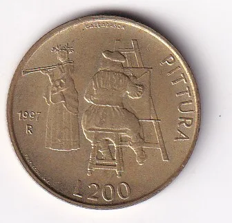 San Marino 200 Lire 1997 (Painting) Rare Coin #Z-74