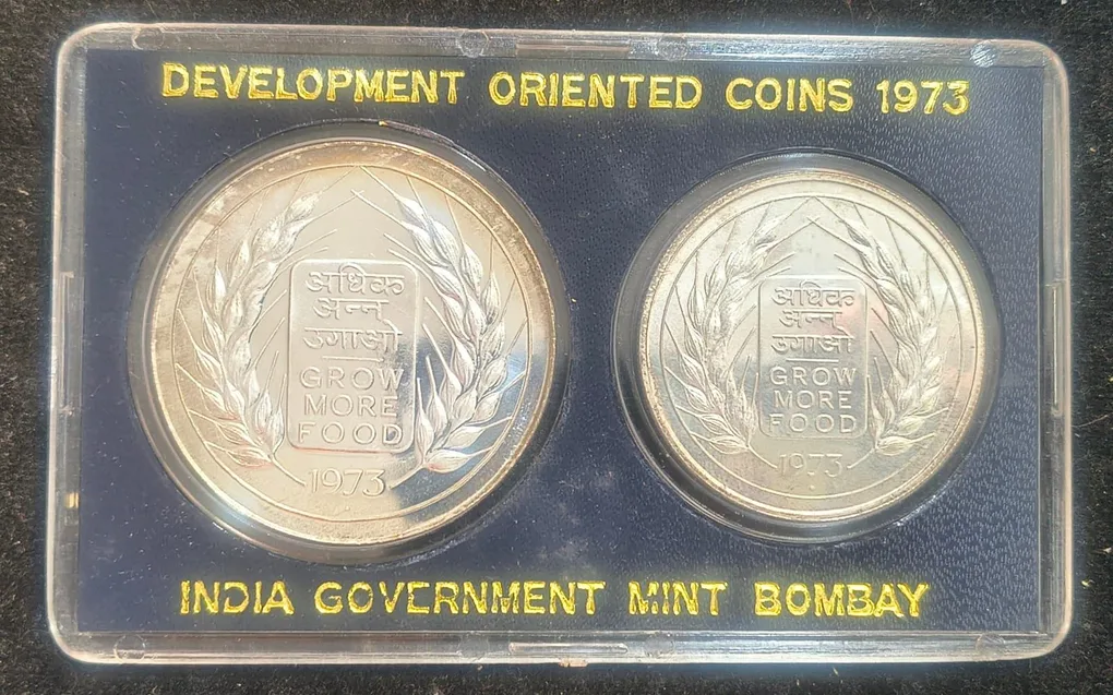 1973 Grow More Food ( 2 Coins Set) Bombay mint Rare set