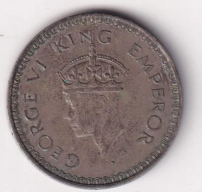 India - British 1 Rupee 1943 (Rare Date) - George VI Rare Silver Coin