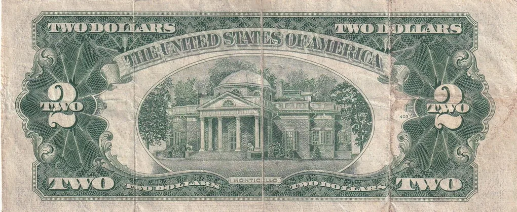 United States 2 Dollar (Red Seal right; no motto) Rare Note #B-2