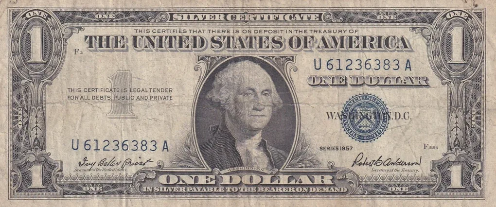 United States 1 Dollar (1957) Silver Certificate, Blue Seal Rare World Note #B2
