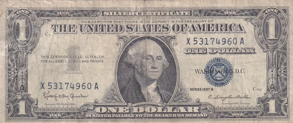 United States 1 Dollar (1957) Silver Certificate, Blue Seal Rare World Note #B2