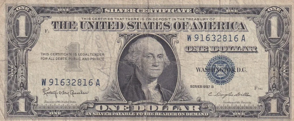 United States 1 Dollar (1957) Silver Certificate, Blue Seal Rare World Note #B2