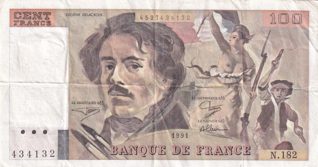 100 French Francs (Eugene Delacroix) Rare World Note#B2