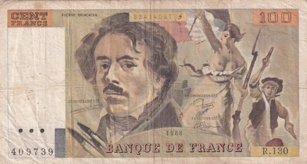 100 French Francs (Eugene Delacroix) Rare World Note#B2