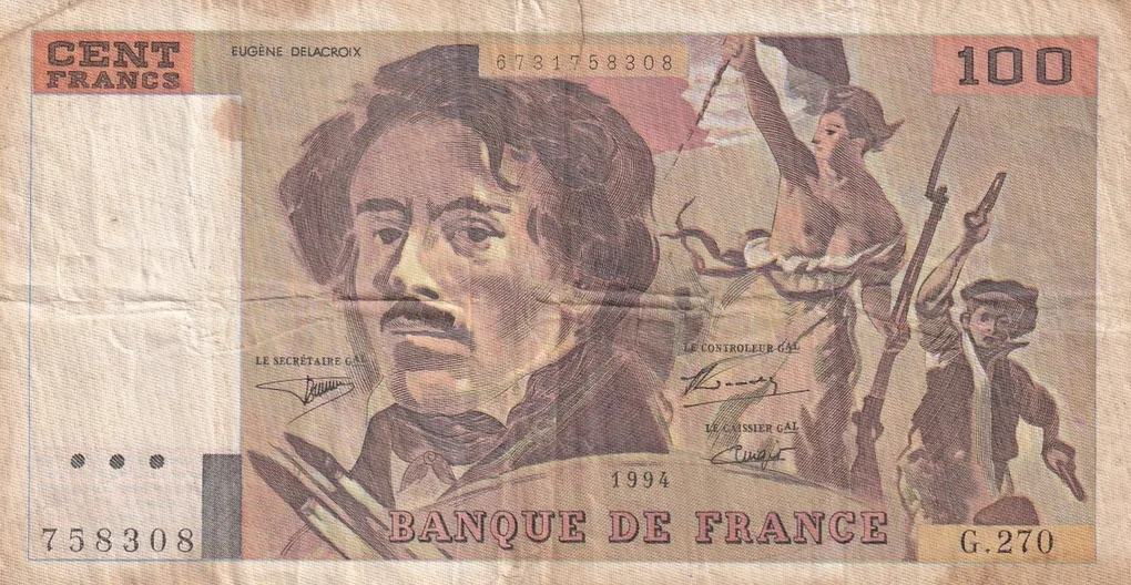 100 French Francs (Eugene Delacroix) Rare World Note#B2