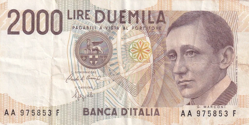 Italy 2000 Lire (Marconi) Rare World Note#B2