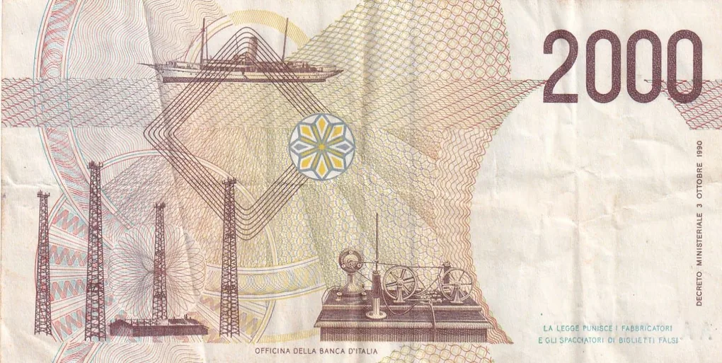 Italy 2000 Lire (Marconi) Rare World Note#B2