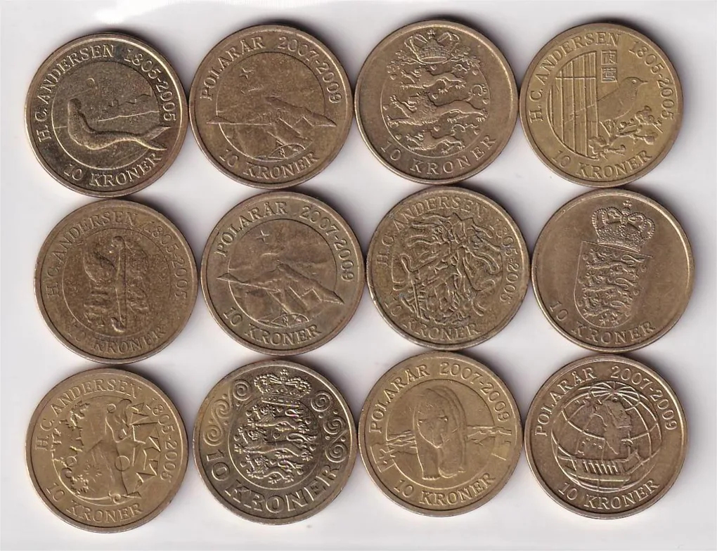 12 Different Denmark 10 Kroner (12 PCS ) Coin Set #Z-98