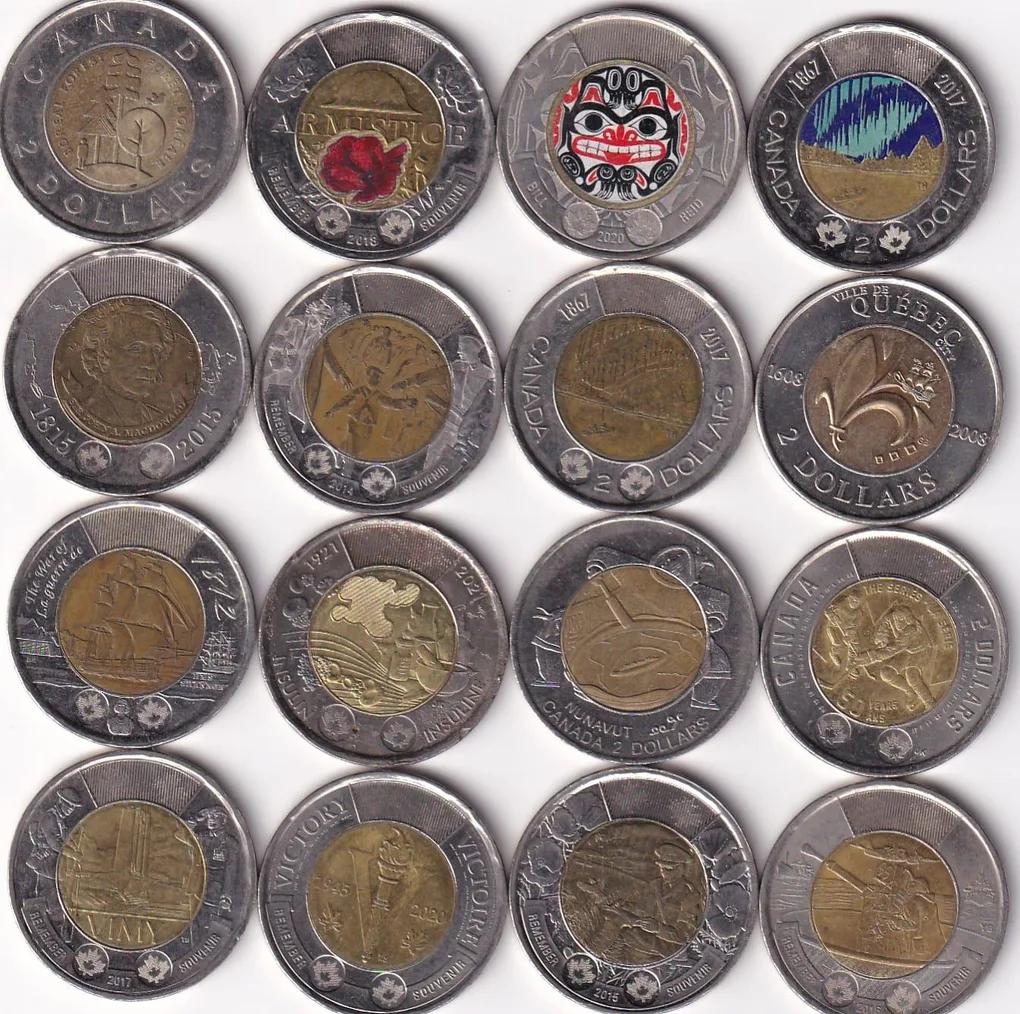 16 Different Canada 2 Dollars (16 PCS ) Commemorative Coin Set #Z-100