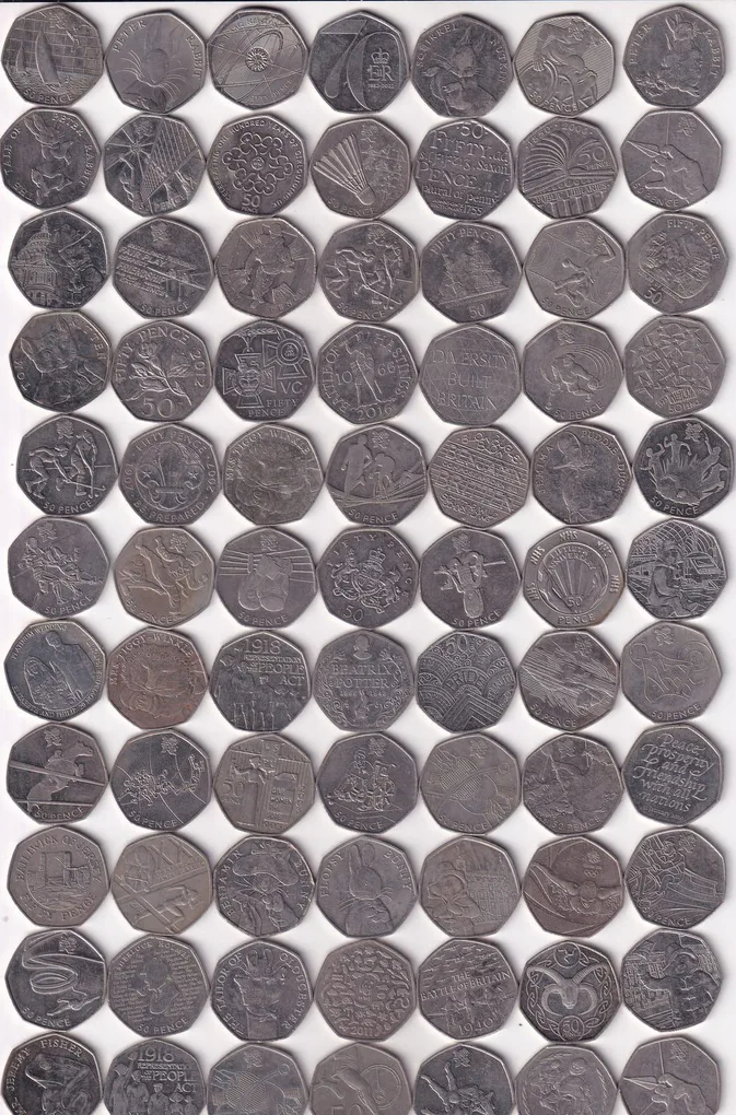 78 Different England 50 Pence Commemorative Rare Coin Set (78 Coin Set) #Z-104
