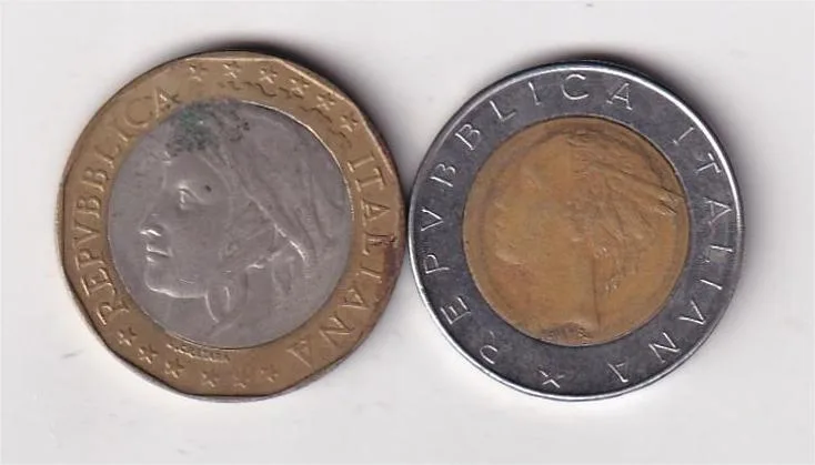 Italy 2 Different Denomination (1000 Lire, 500 Lire) Rare Coin (2 pcs) Set#Z-116