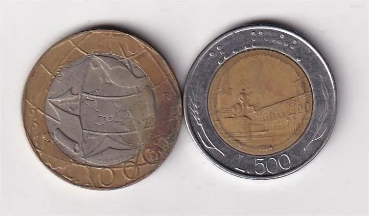 Italy 2 Different Denomination (1000 Lire, 500 Lire) Rare Coin (2 pcs) Set#Z-116