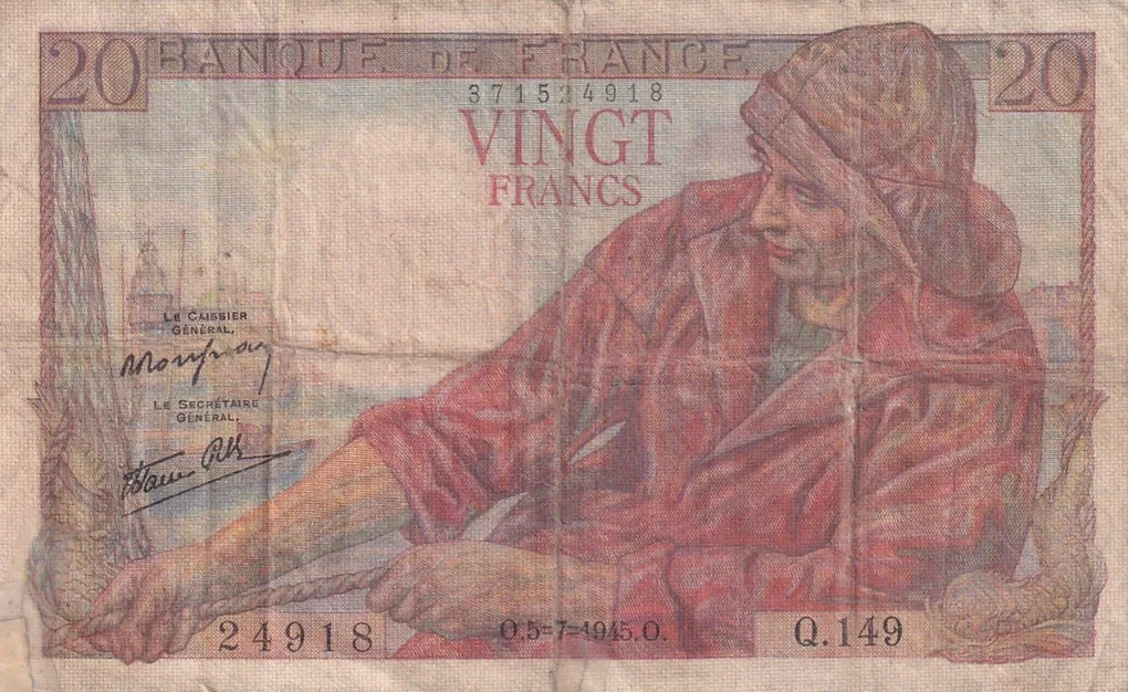 France 20 Francs Rare World Note#B2