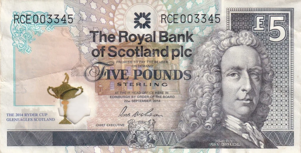 Scotland 5 Pounds (Royal Bank of Scotland) Rare World Note#B2