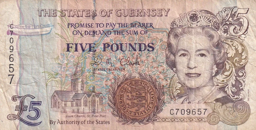 Guernsey 5 Pound Old Issue Rare World Note#B2