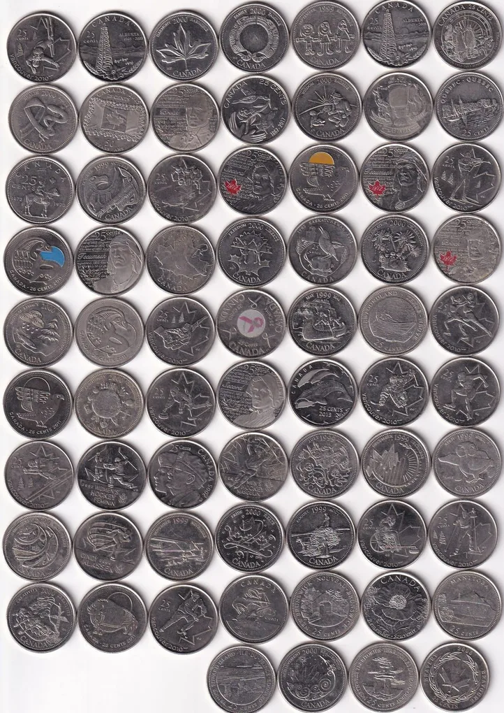 67 Different Canada 25 Cent Commemorative Coin Set (67 Pcs Set) #Z-157