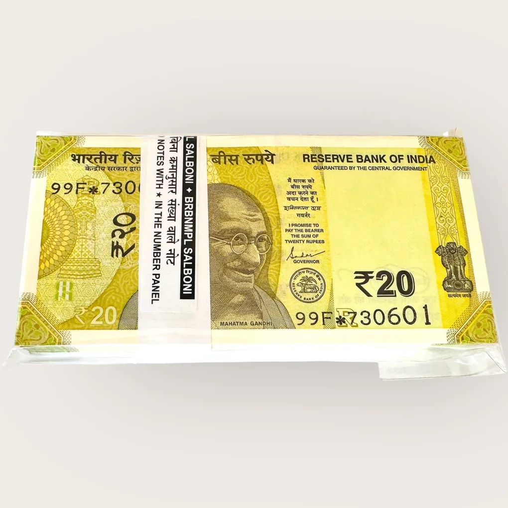 Rs 20 Star Issue Serial Bundle Signed By Shaktikant Das Prefix 99F Inset R Year 2020 Very Unique and rare