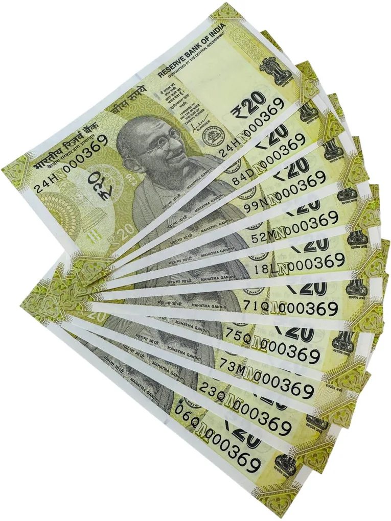 Rs 20 India Banknote Set 000369 Number 10 Note Set Unique and Rare