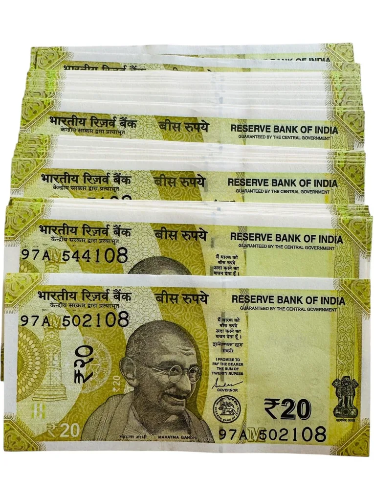 Rs 20 India Banknote 100 Banknotes Ending 108 100 Notes Unique and Rare