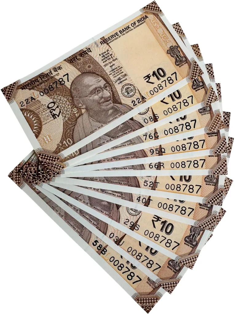 Rs 10 India Banknote 10 Banknotes Number 008787 Unique and Rare