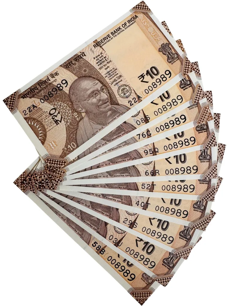 Rs 10 India Banknote 10 Banknotes Number 008989 Unique and Rare