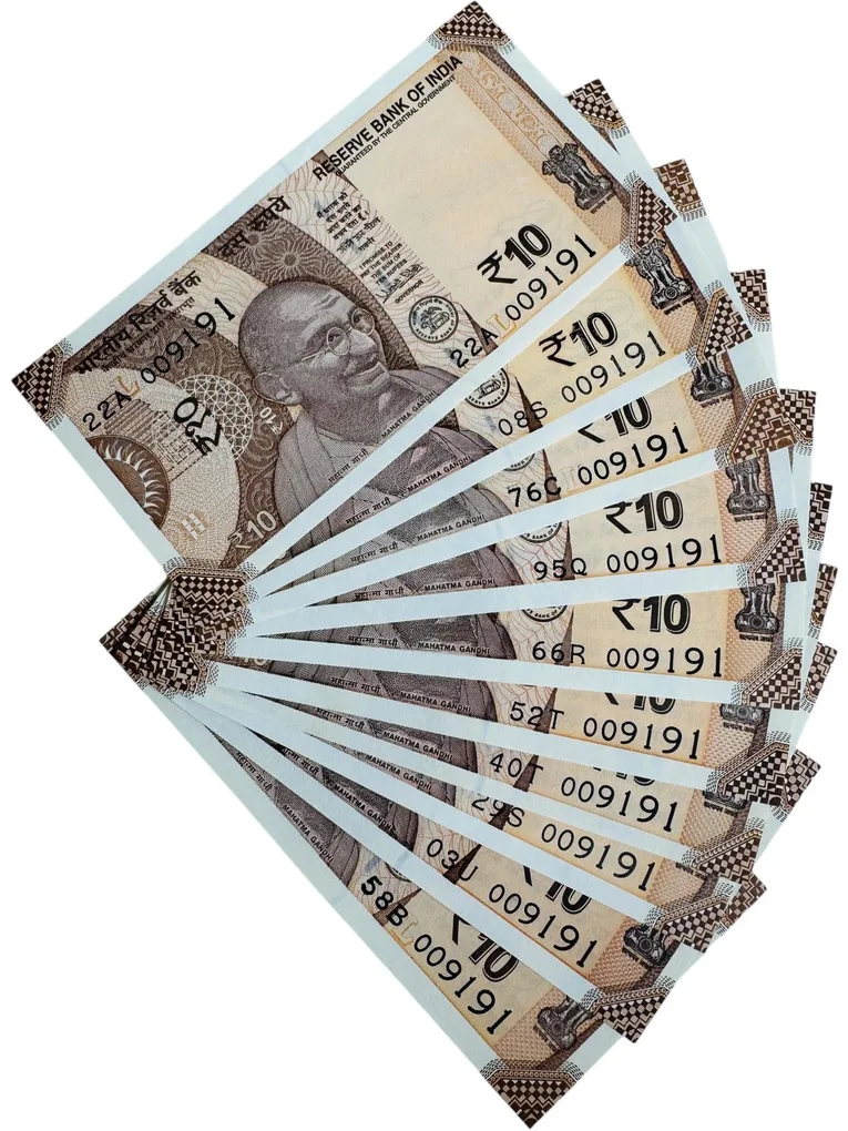 Rs 10 India Banknote 10 Banknotes Number 009191 Unique and Rare