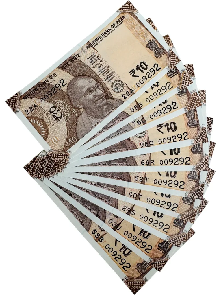Rs 10 India Banknote 10 Banknotes Number 009292 Unique and Rare