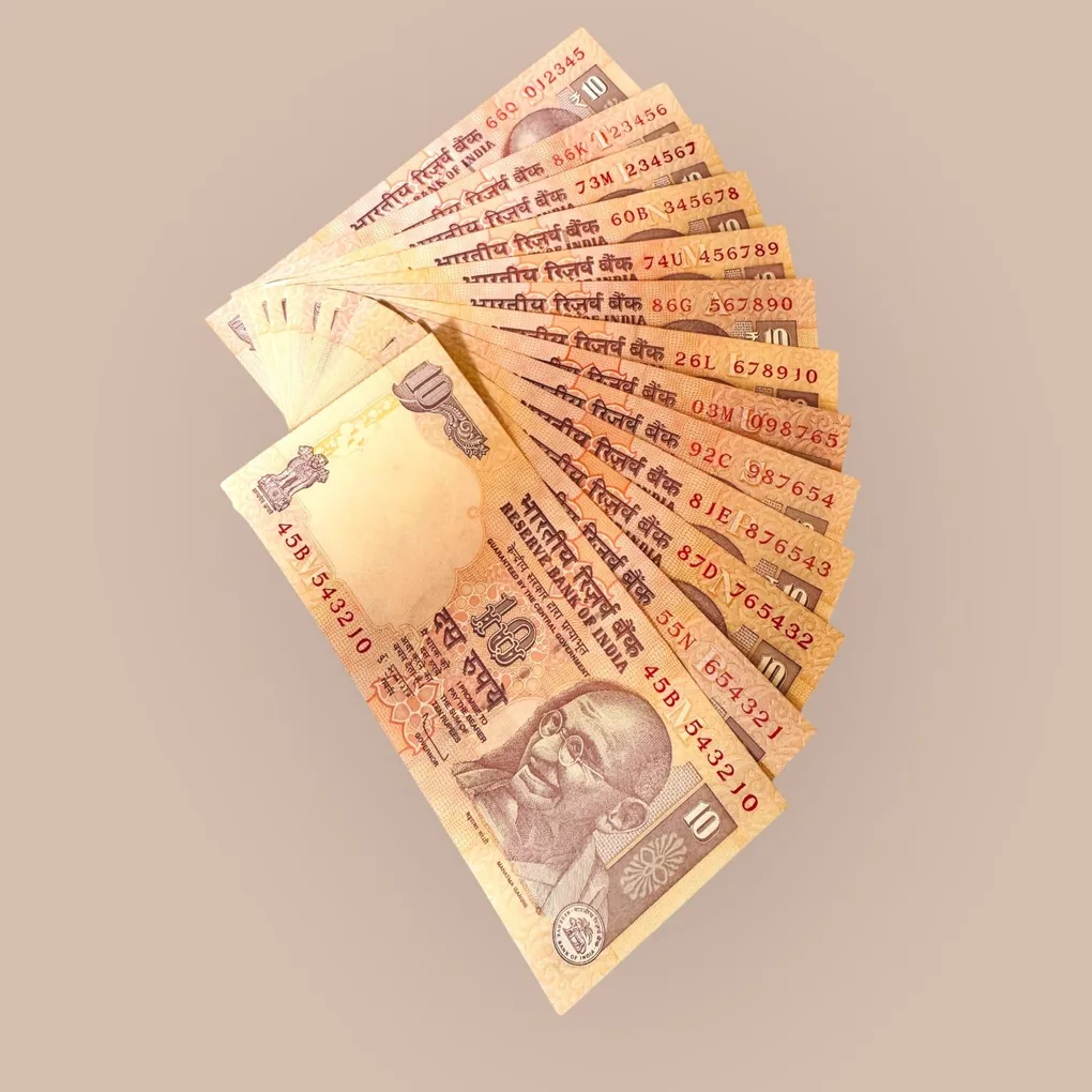 Rs 10 Running Number set 012345 to 543210 Total 13 note set GEM UNC Unique Small Font Issue