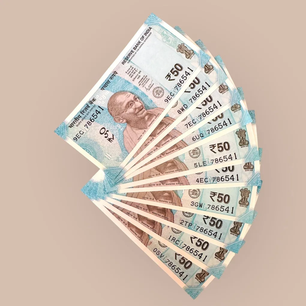 Rs 50 India Banknote Set 786541 Number 10 Note Set Unique and Rare