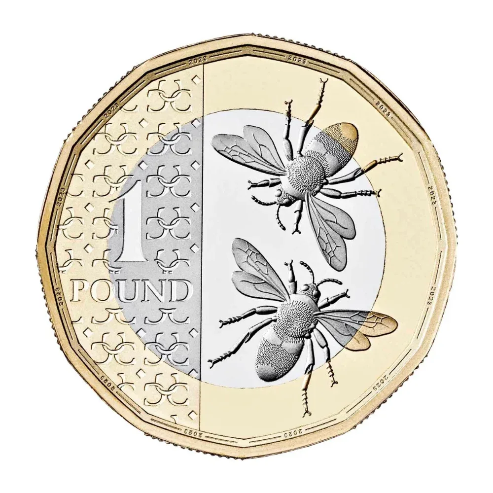 United Kingdom 1 Pound 2023 (Charles III Honey Bees) Rare UNC Bimetallic Coin