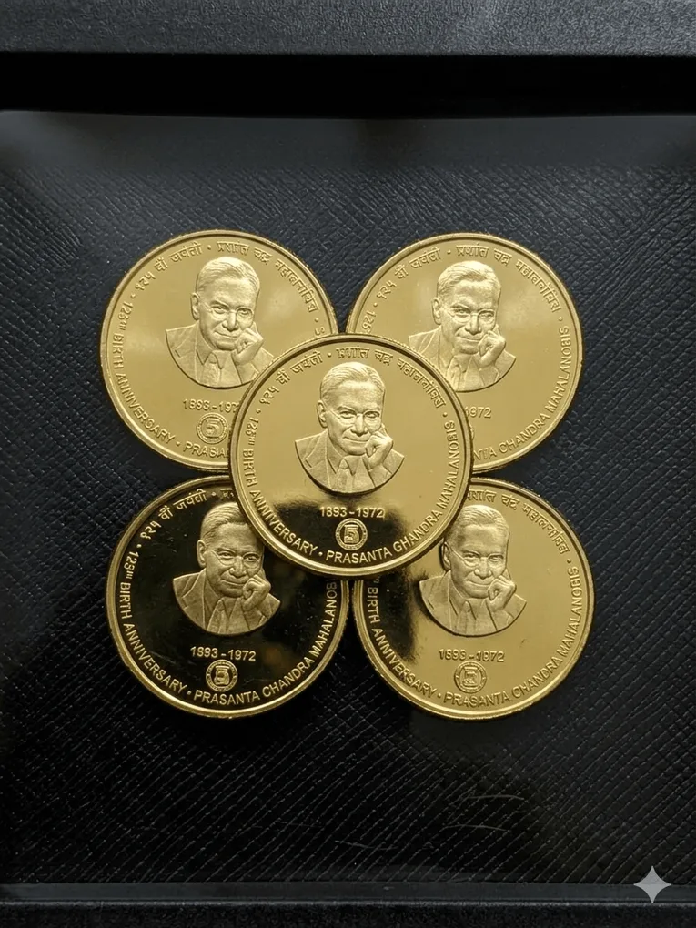 5 Rupees 125th Birth Anniversary Prasanta Chandra Mahalanobis Kolkata Nickel Brass Rare (5 Pcs Lott)#Z-172