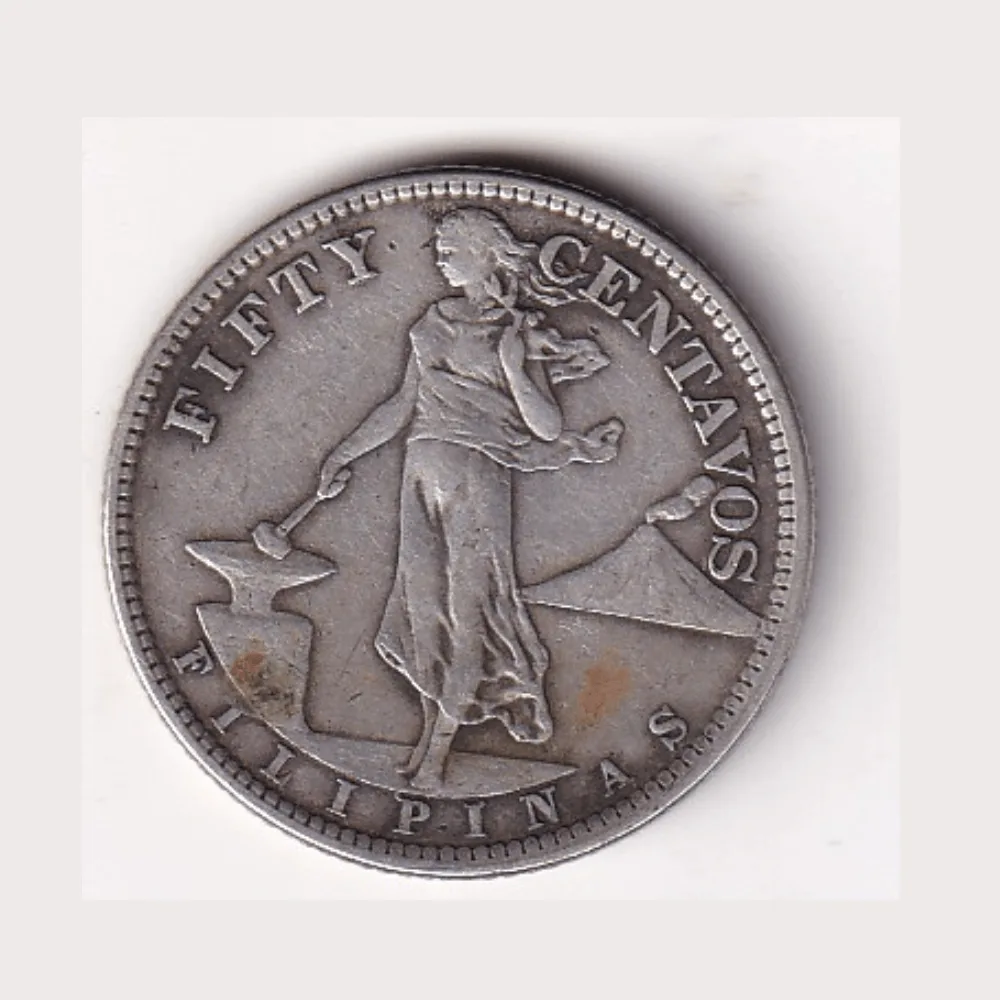 Philippines 50 Centavos 1920 (Small type) Rare Silver Coin #AA-26