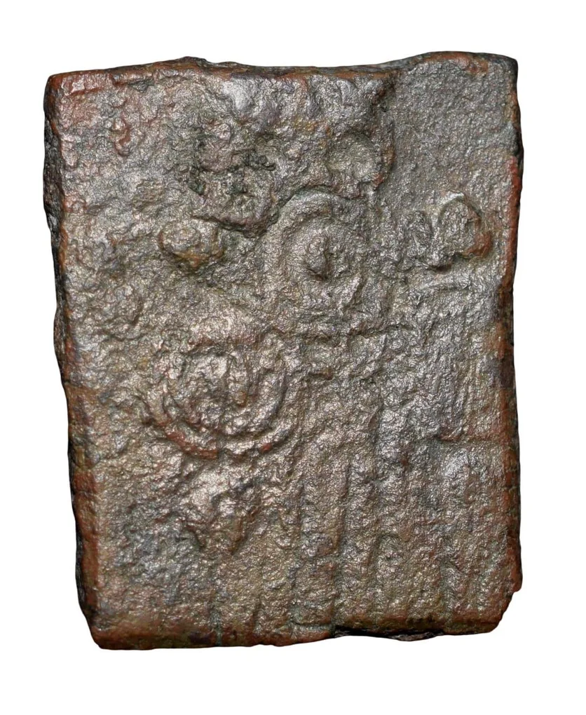Copper Coin of Satakarni of Satavahan Dynasty (1st Cen. BC) from Vidarbha(Pusad) with Swastik above Elephant walking right/Ujjaini Symbol