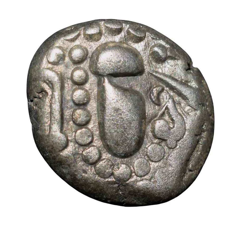 Silver Drachma of Malwa Gadhaiya Deravative (AD 1200-1302) Battle Scene on Rev. Rare