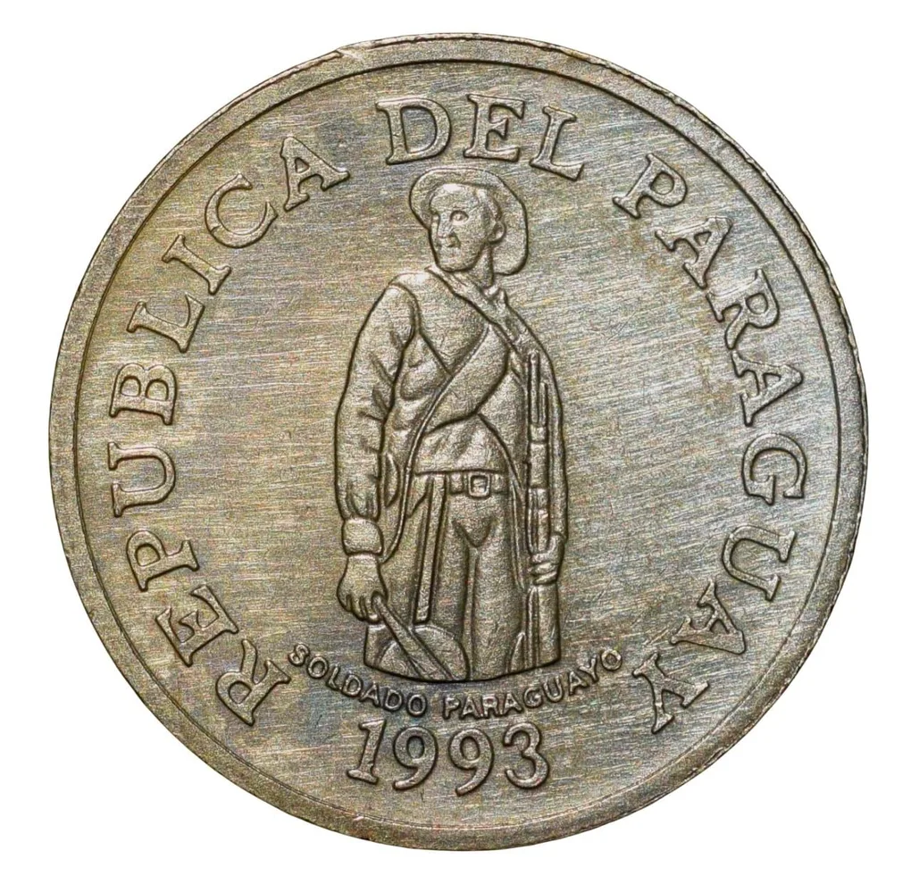 Brass 1 Guarani of Paraguay Country (AD 1993) with Tobacco Plant Scarce