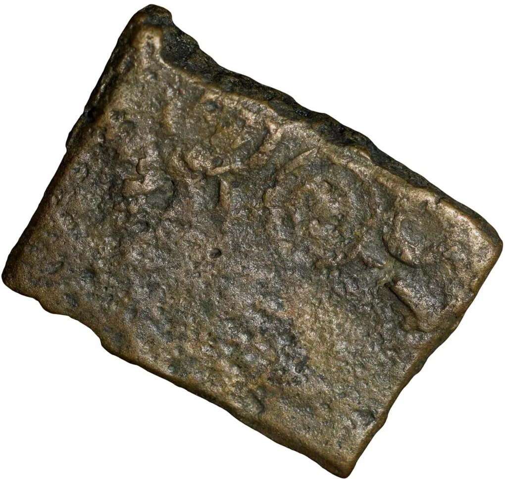 Copper Coin of Pre-Satavahana King Sebak(200-100 BC) from Andhra Region Elephant walking Right/Ujjaini Symbol Rare