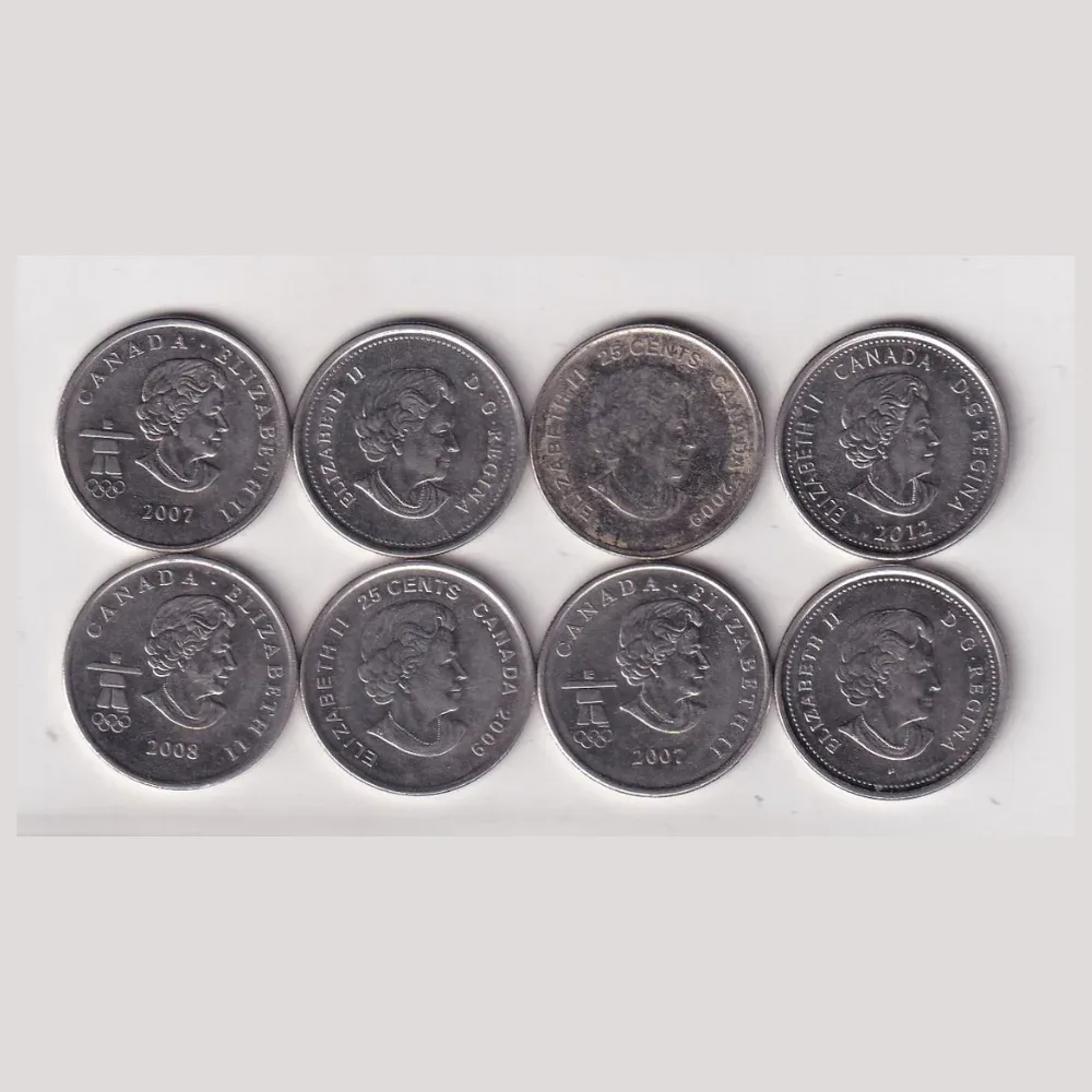 8 Different Commemorative Rare Canada 25 Cents Including 2 Coloured Coins Rare (8 Coins Set)