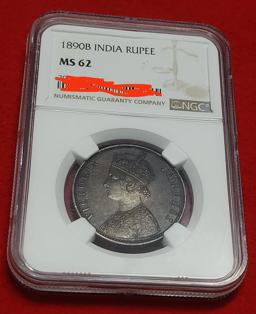British India Rupee 1890 B NGC Graded MS 62
