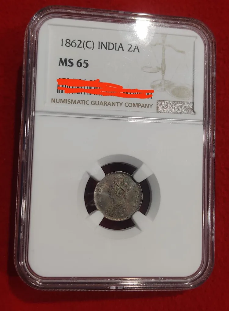 Two Anna 1862 Calcutta NGC Graded MS 65