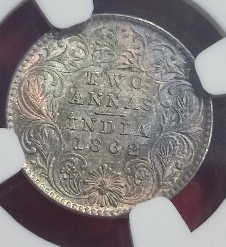 Two Anna 1862 Calcutta NGC Graded MS 65