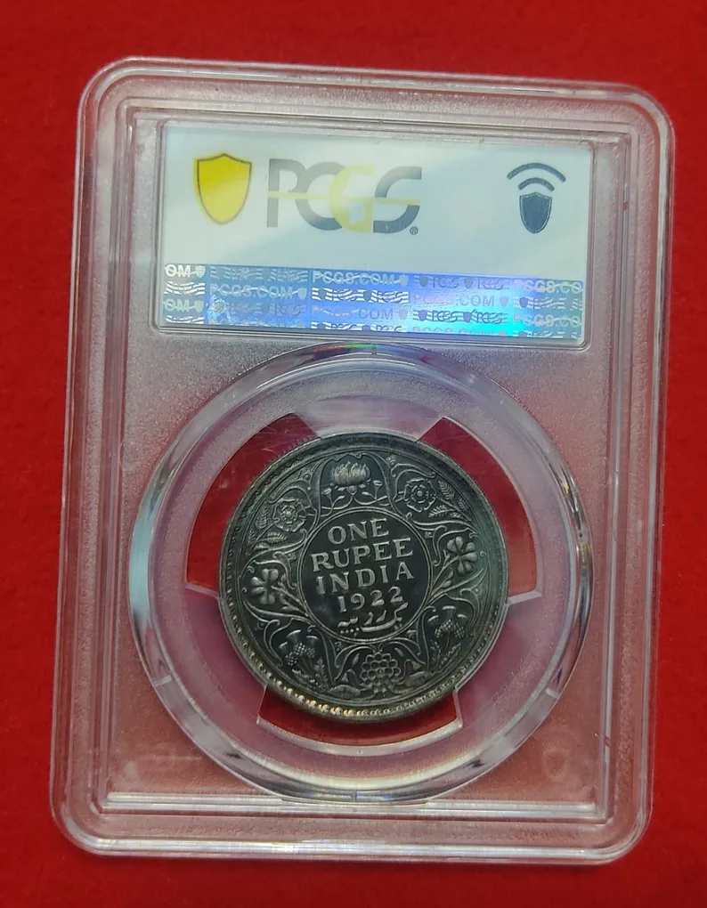 Rare One Rupee Silver Coin George V 1922 Bombay PCGS Graded MS 62