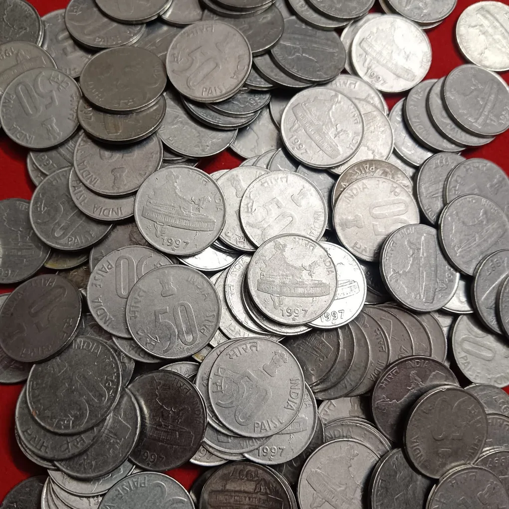 50 Paise Bharat India Scare Coin 1997 Year Hyderabad Mint 50 Pcs Given Republic of India