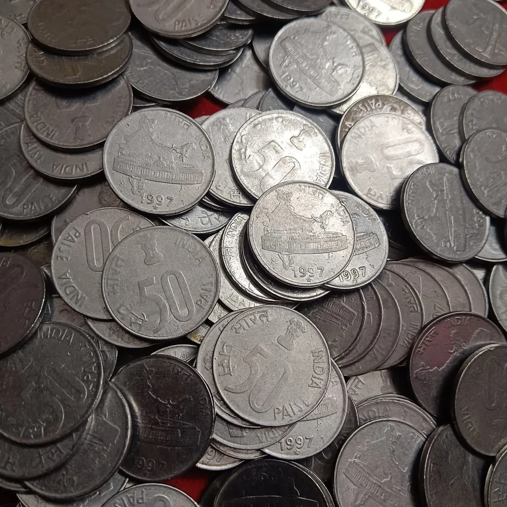 50 Paise Bharat India Scare Coin 1997 Year Hyderabad Mint 50 Pcs Given Republic of India
