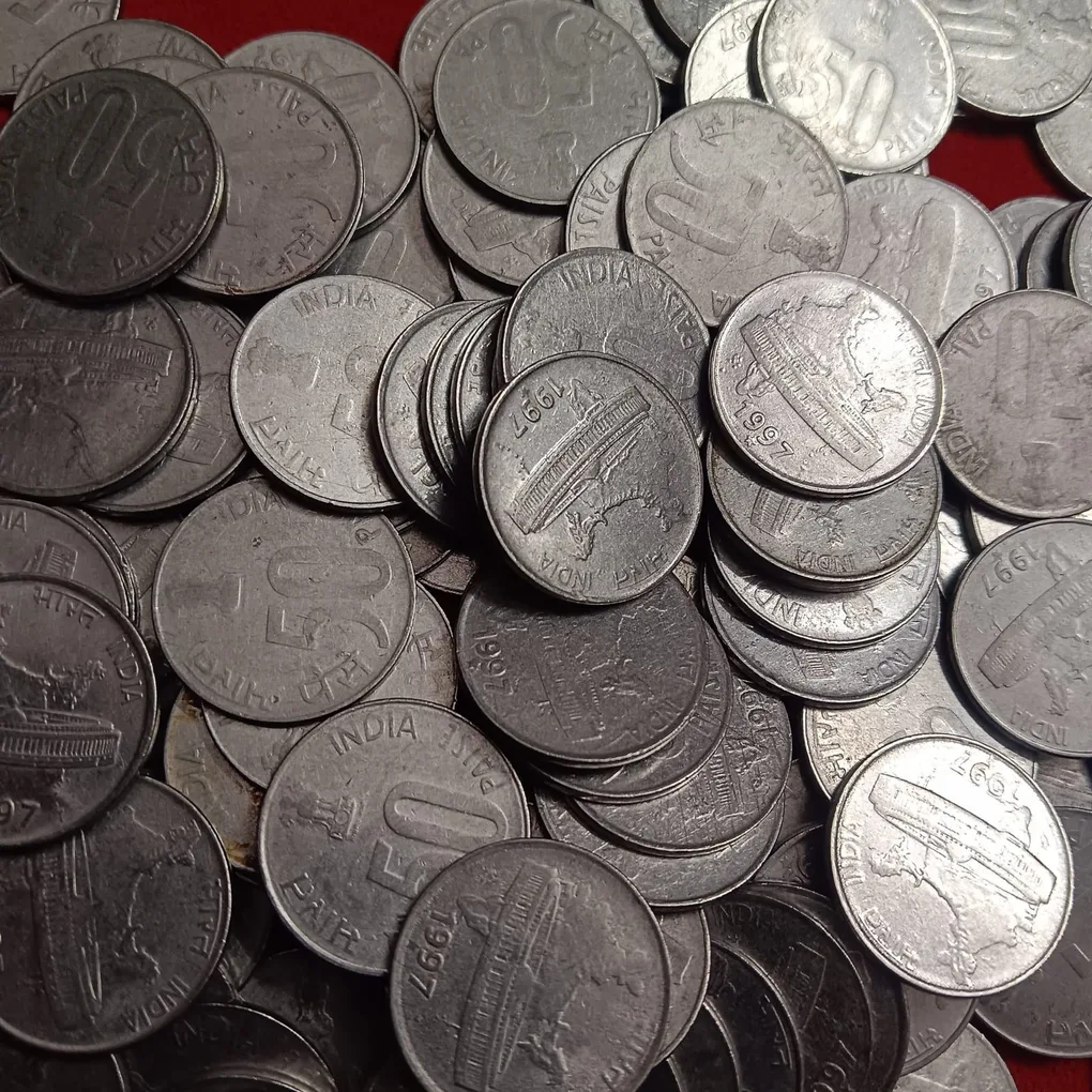 50 Paise Bharat India Scare Coin 1997 Year Hyderabad Mint 50 Pcs Given Republic of India
