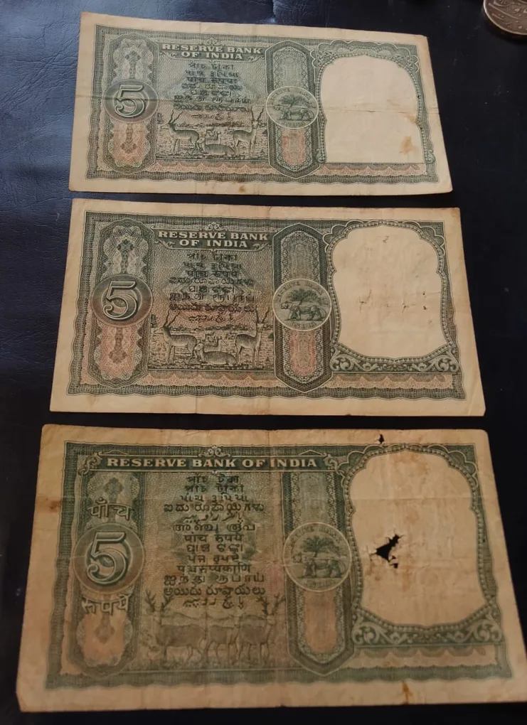 5₹ Notes 3 different signature. Rare notes 1 B. Rama Rao 2 H. V. R. Lenger. 6 DEER 🦌 3 P. C.Bhattacharya. 3 deer 🦌