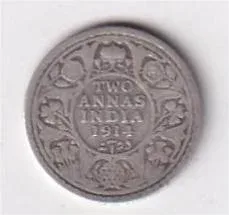 British India 2 Annas 1917 George V Rare Silver Coin